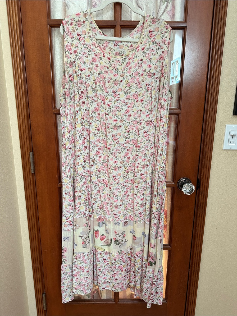 April Cornell Maxi Dress florals with fruit print at hemline